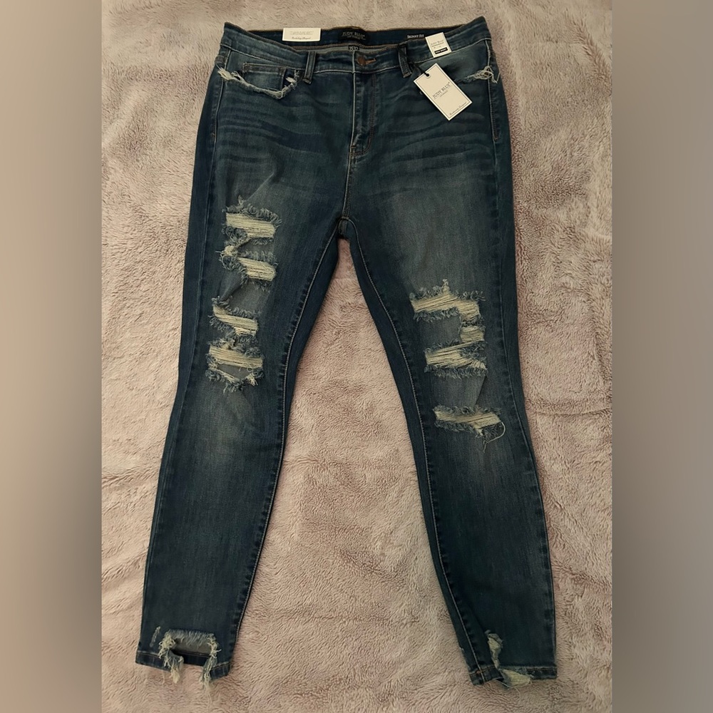 Size 15 Judy Blue Medium Wash Distressed Jeans- New with Tags